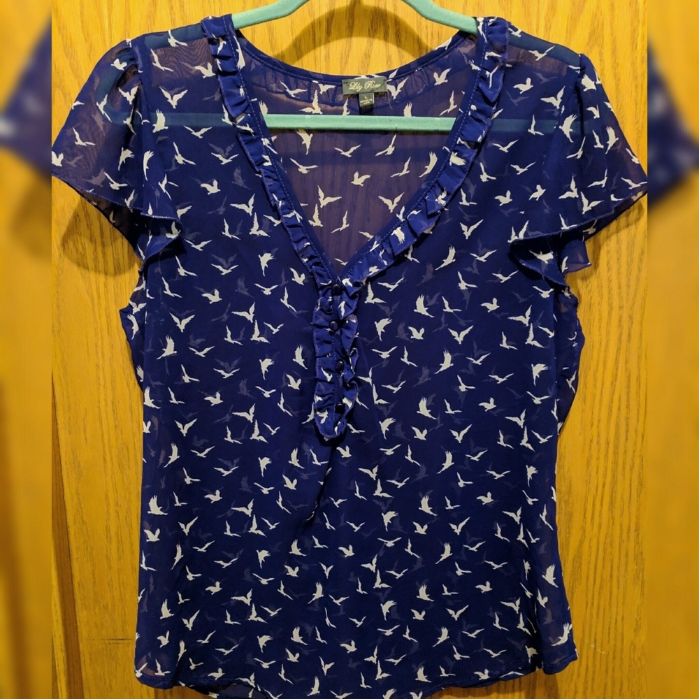 Royal Blue Printed Short Sleeve Blouse
